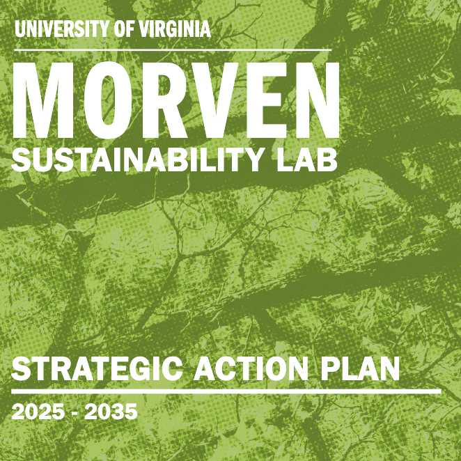 white text graphics on green background with trees