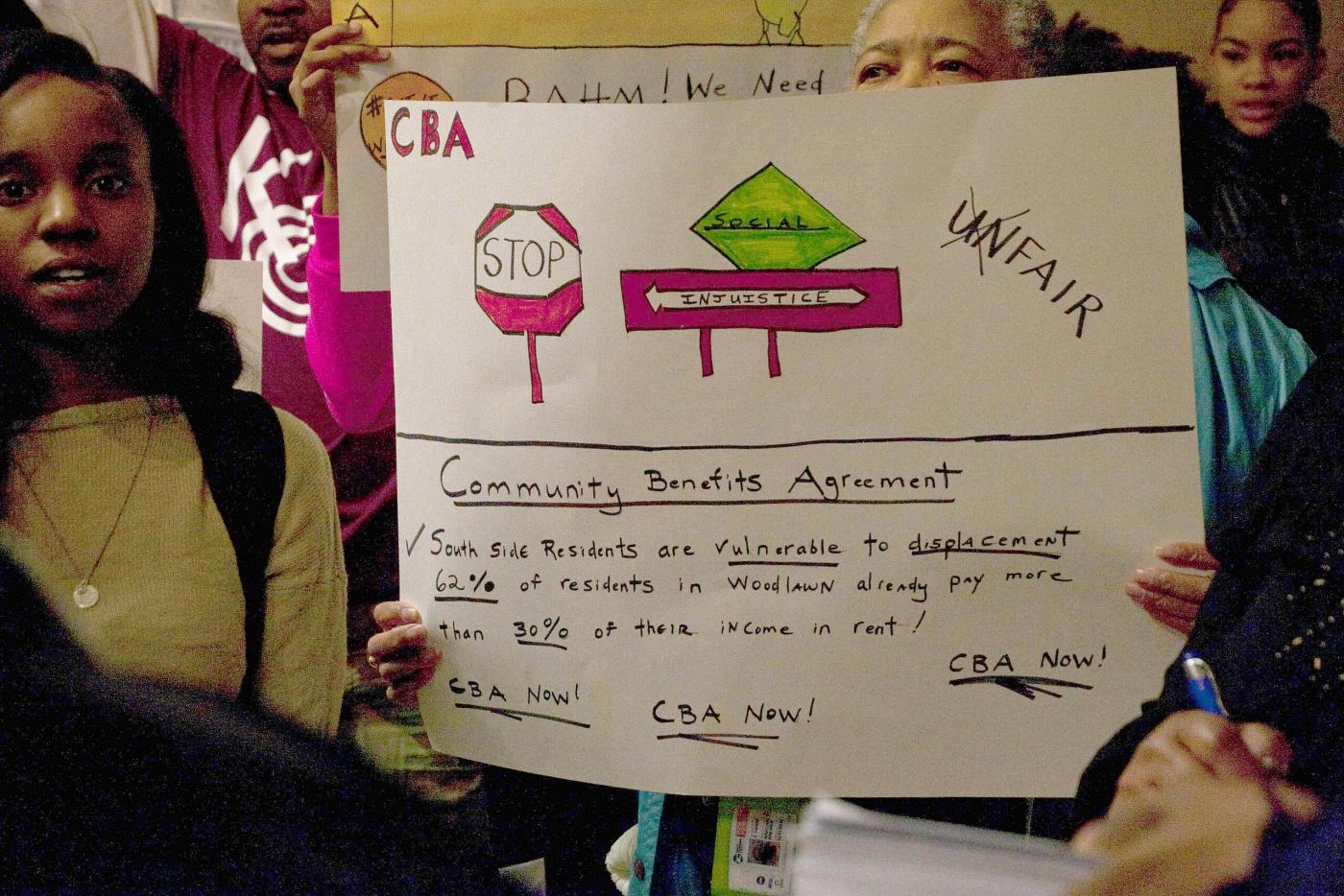 Press conference at Chicago's City Hall called by the Community Benefits Agreement Coalition