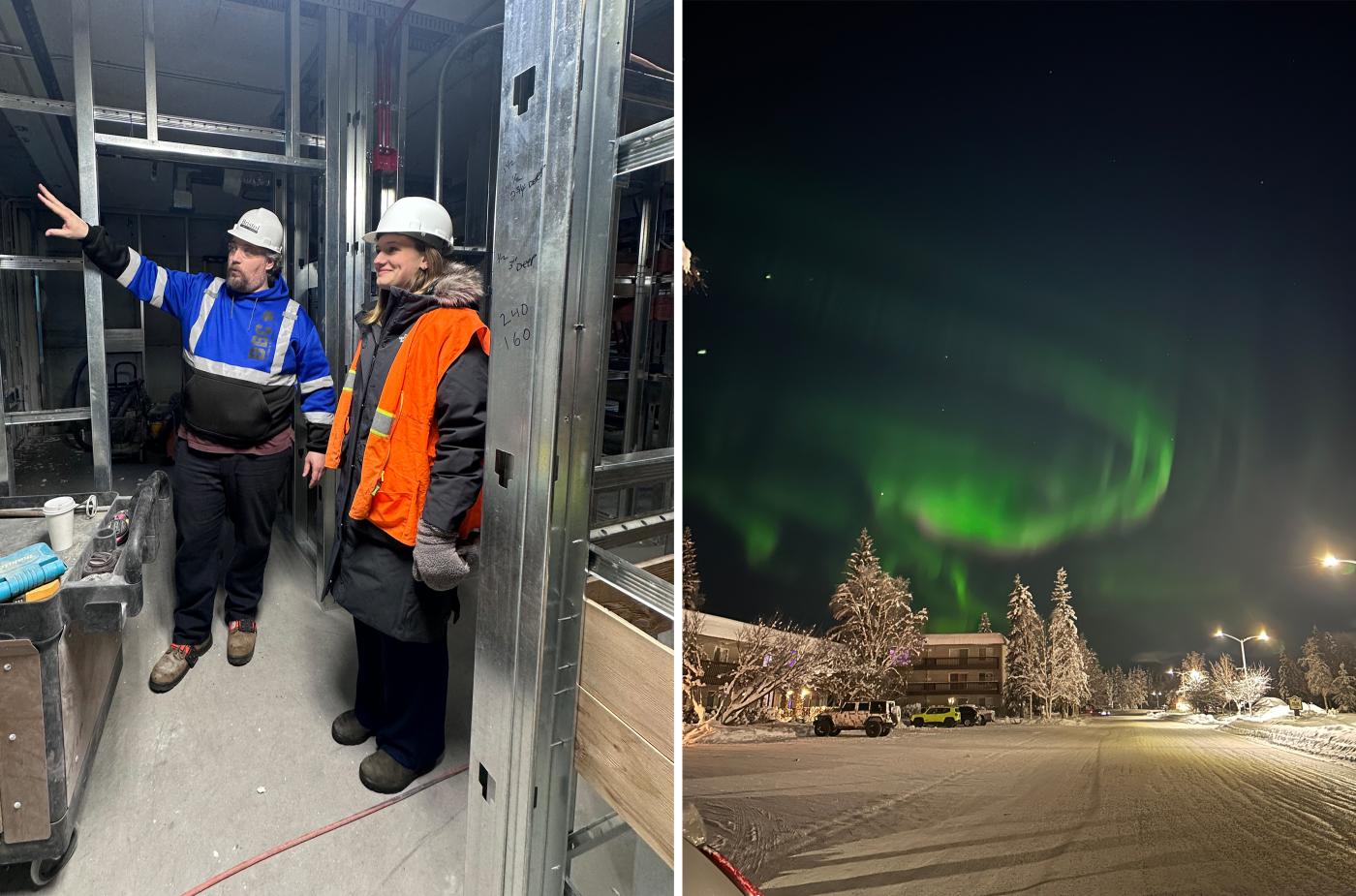 Lola Garvie at a Construction Site and the Northern Lights