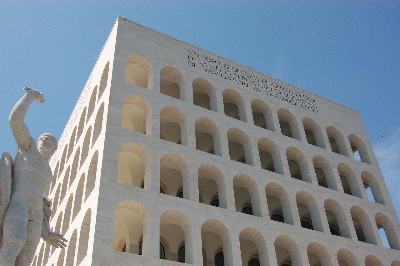 Palace of Labor in Mussolini's EUR complex south of Rome