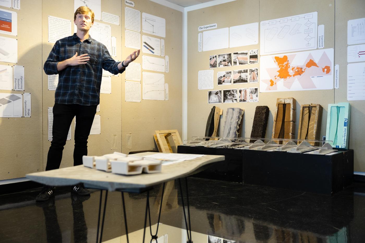 Leopold Wehner presenting at the Digital Forms exhibition at the School of Architecture