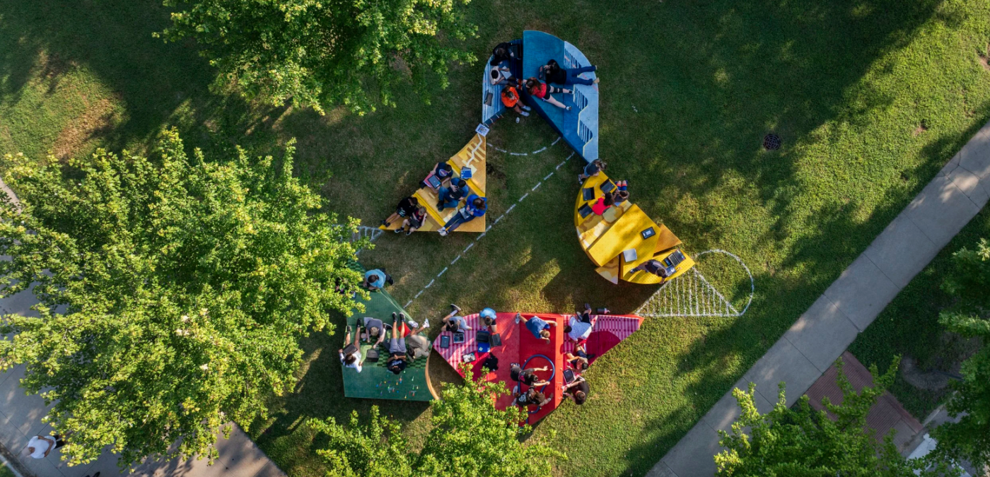 Aerial view of outdoor classroom installation
