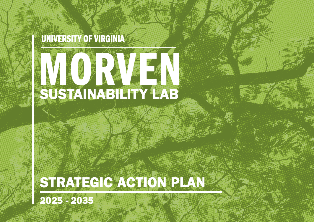 white text graphics on green background with trees