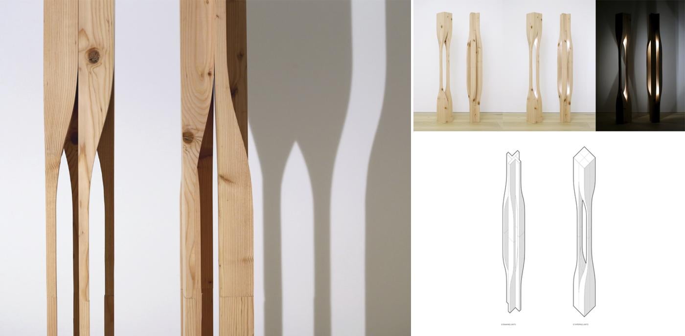 Composite image and drawing of curvy wood structure